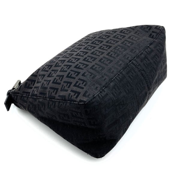 FENDI Handbag Pouch Zucchino Canvas/Leather Dark Brown/Black 8N0005-105-048 W... - Picture 4 of 9